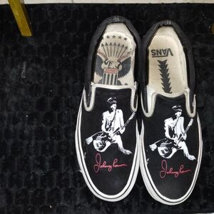 Vans Johnny RAMONE Black and White Graphic Slip-On Sneakers NEW YORK PUNK ROCK